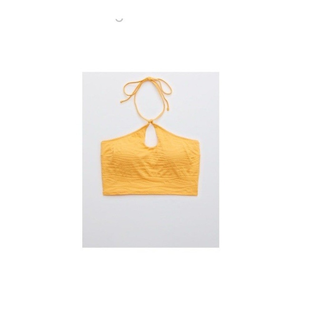 NWT Aerie Jacquard Longline Halter Bikini Top Orange Womans Size Medium